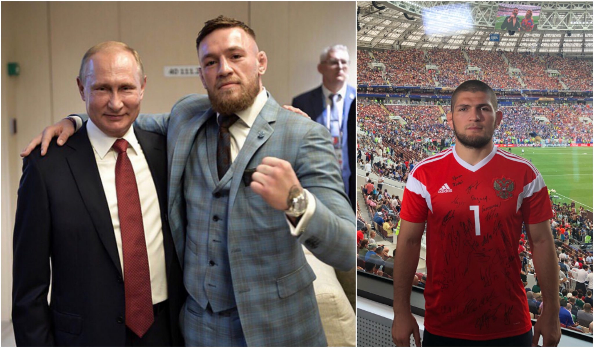 Conor McGregor s-a întâlnit cu Vladimir Putin la finala Cupei Mondiale. La meci a participat și Khabib (VIDEO)